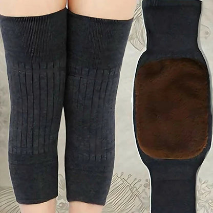 2 PCS Non-Slip Cashmere Wool Knee Pads Leg Warmer with Strap Adjustable for Men & Women